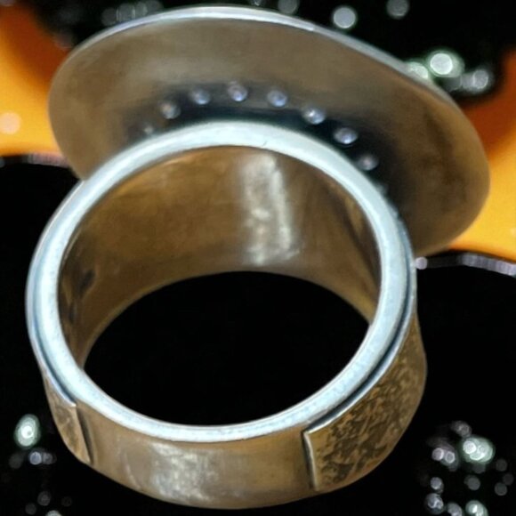 Retired Silpada Textured Oxidized Sterling CZ Disc Ring - Picture 3 of 8